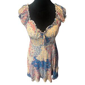 Urban Outfitters Stretch Babydoll Y2K Dress S-P Patchwork Print Floral‎ Peasant